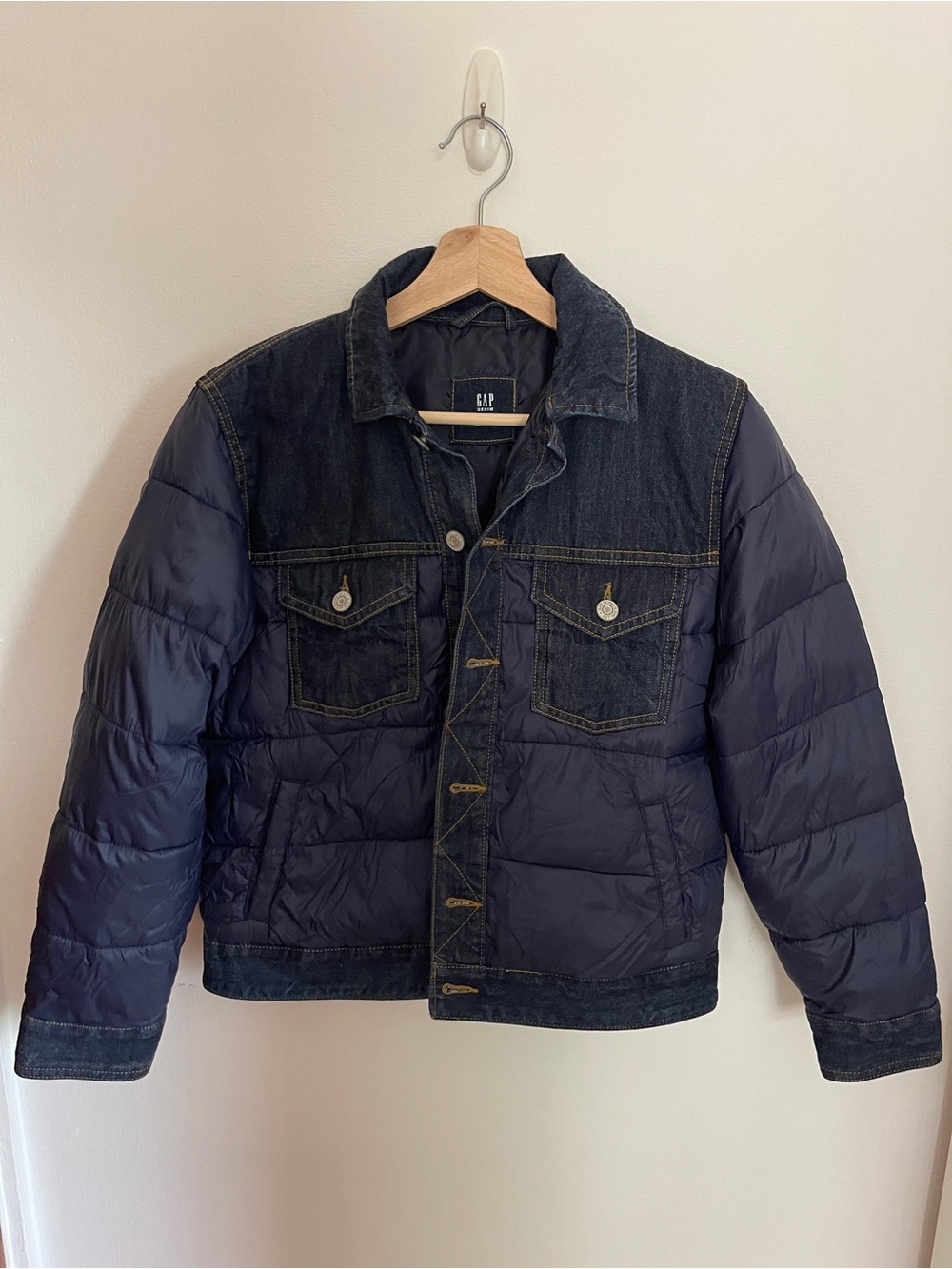 Gap Boys Navy Quilted Puffer Jacket Denim Detail